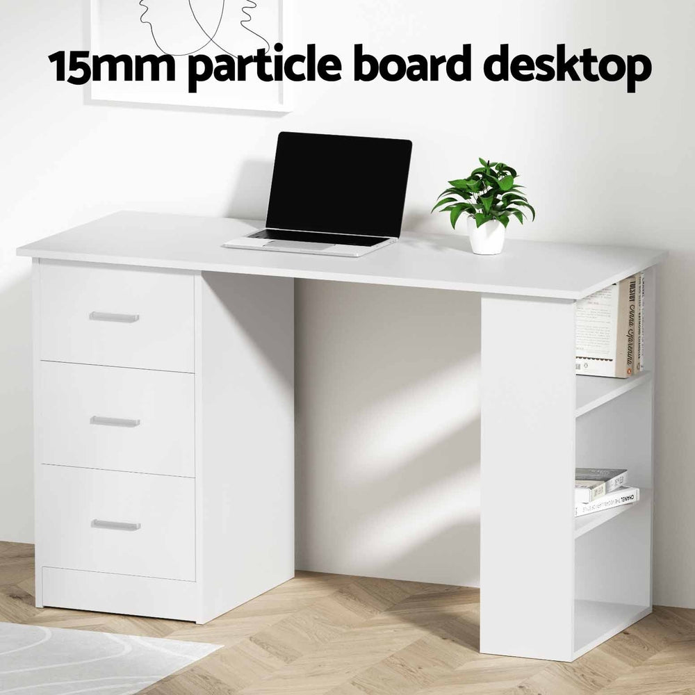 Bobb Computer Desk with Drawers and Shelves, White, 120cm