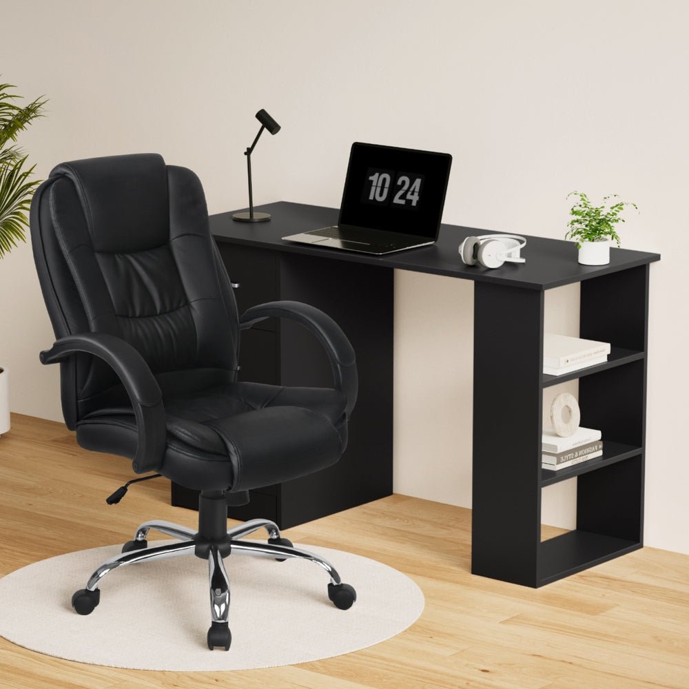 Artiss 120cm Executive Desk and PU Leather Office Chair Set Black
