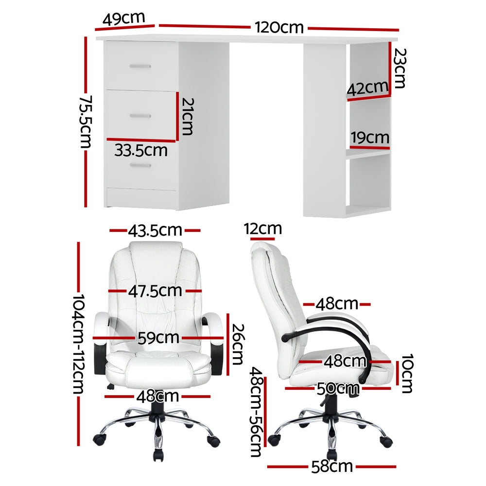 Artiss 120cm Computer Desk & Executive Office Chair Set White