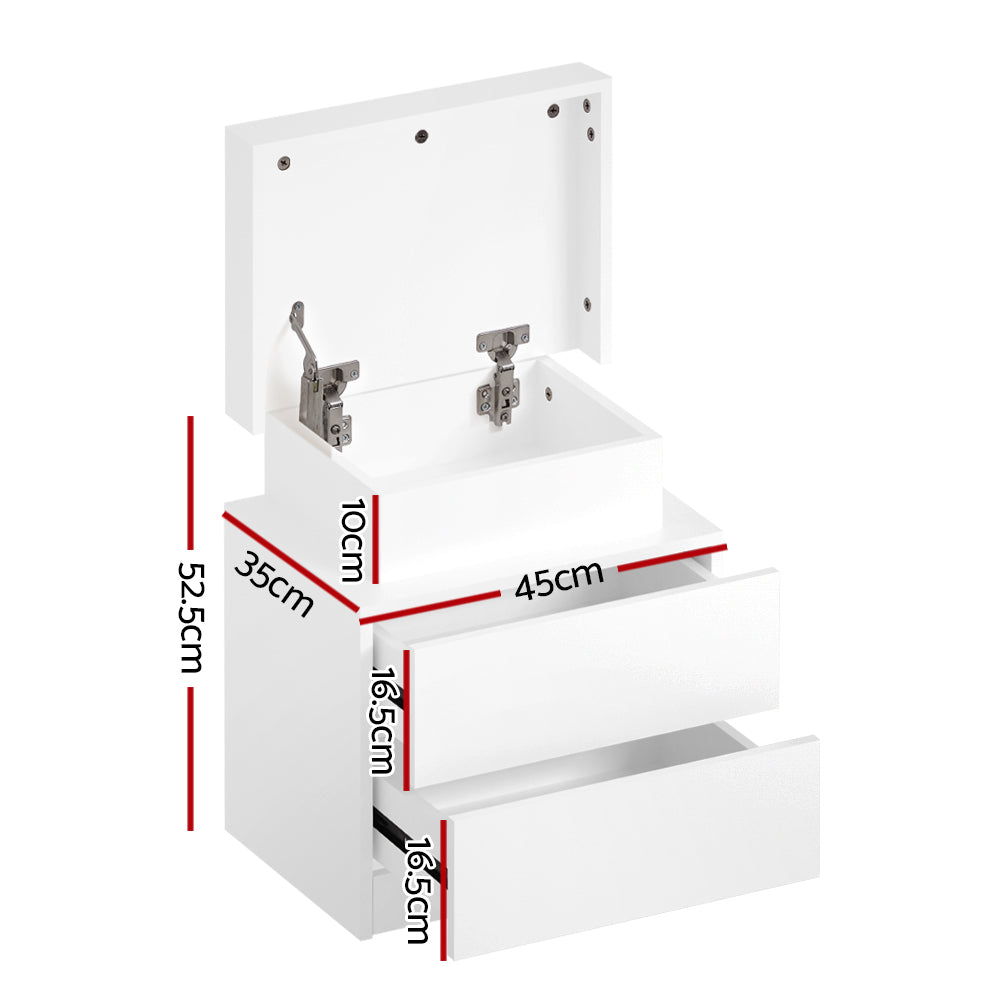 LED Bedside Table 2 Drawers Lift-up Storage - Artiss White