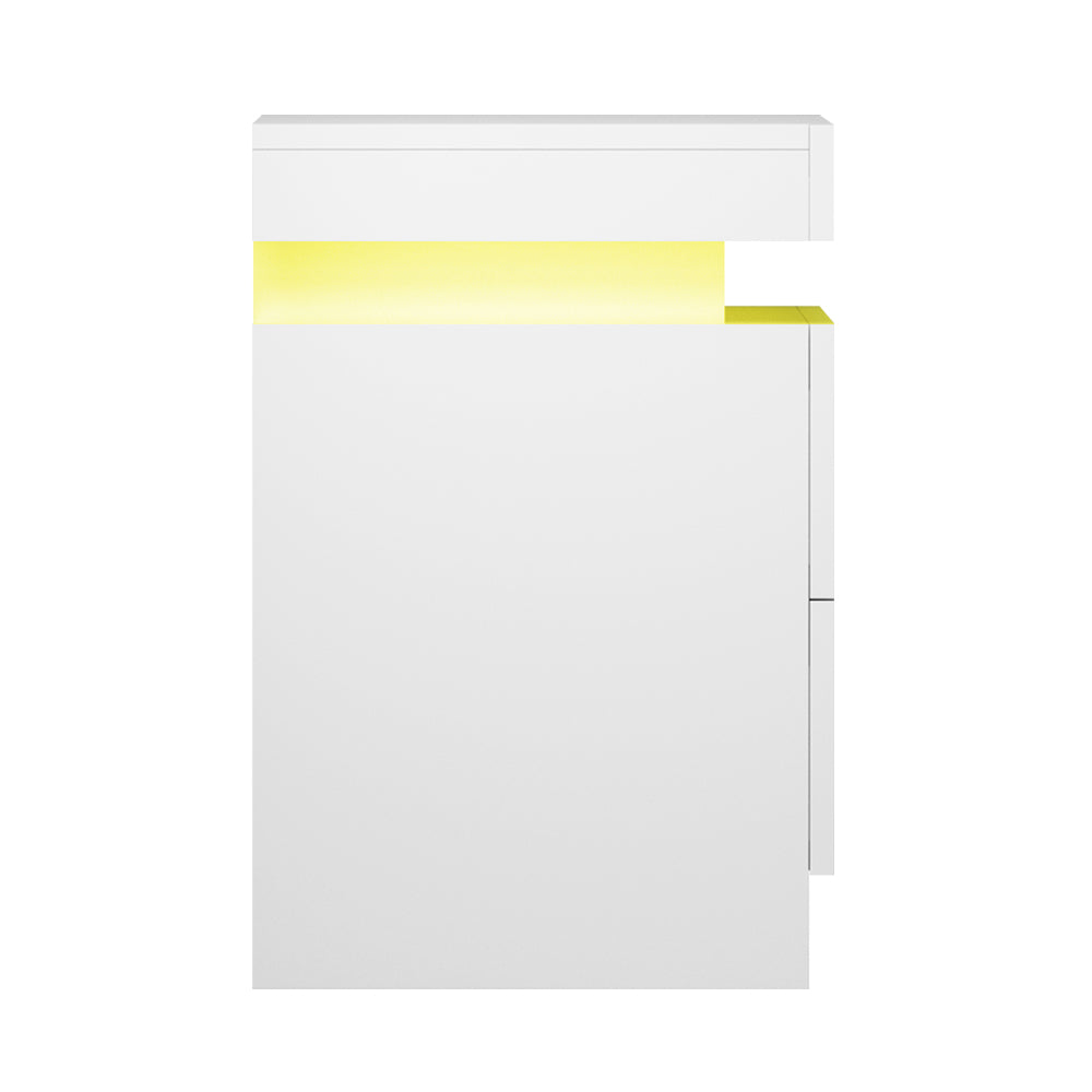 Coley LED Bedside Table 2 Drawers Lift-up Storage White