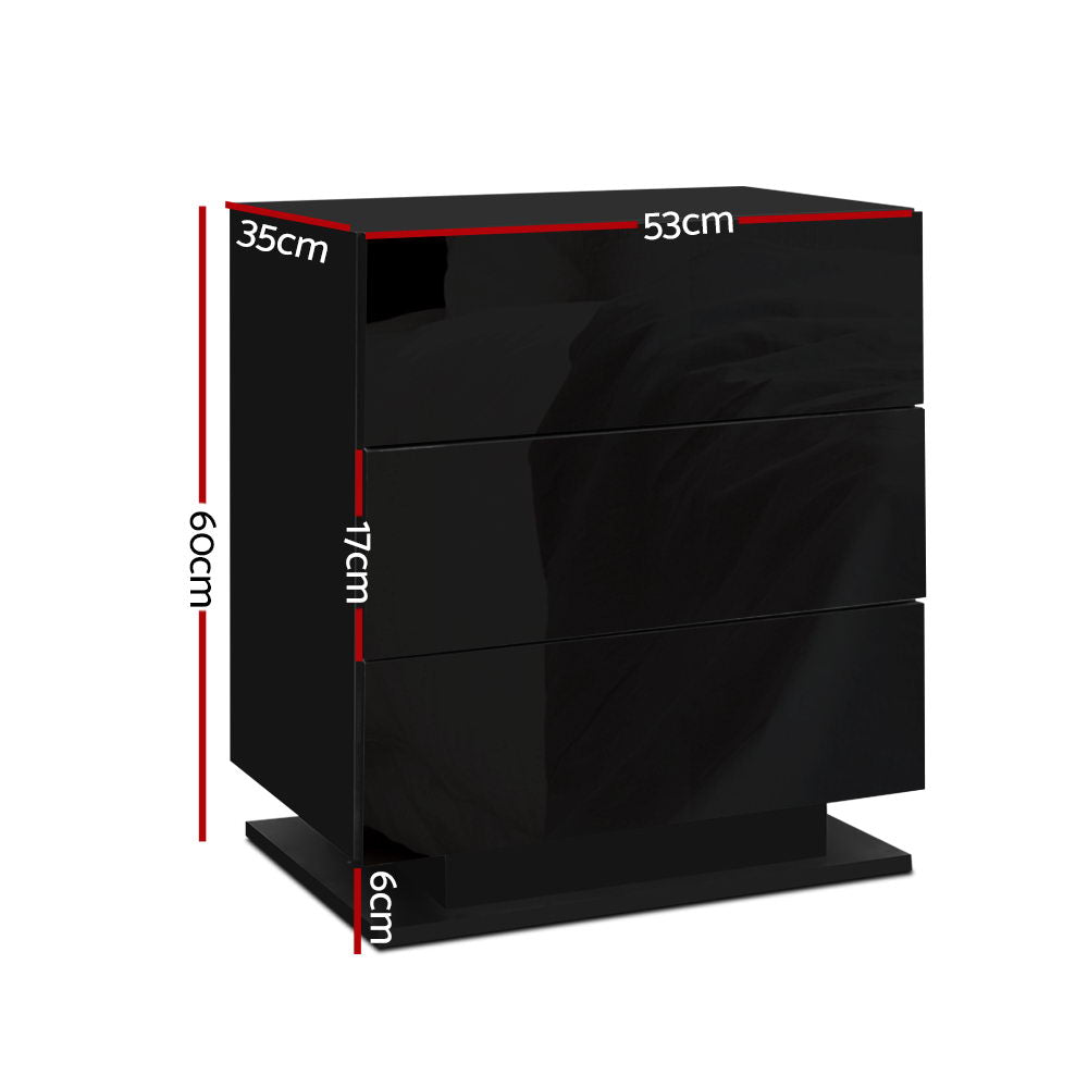 MORI Black Bedside Table LED 3 Drawers