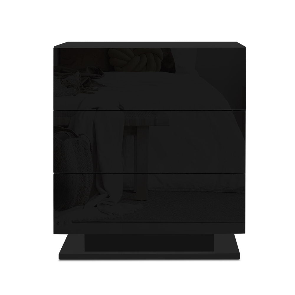 MORI Black Bedside Table LED 3 Drawers