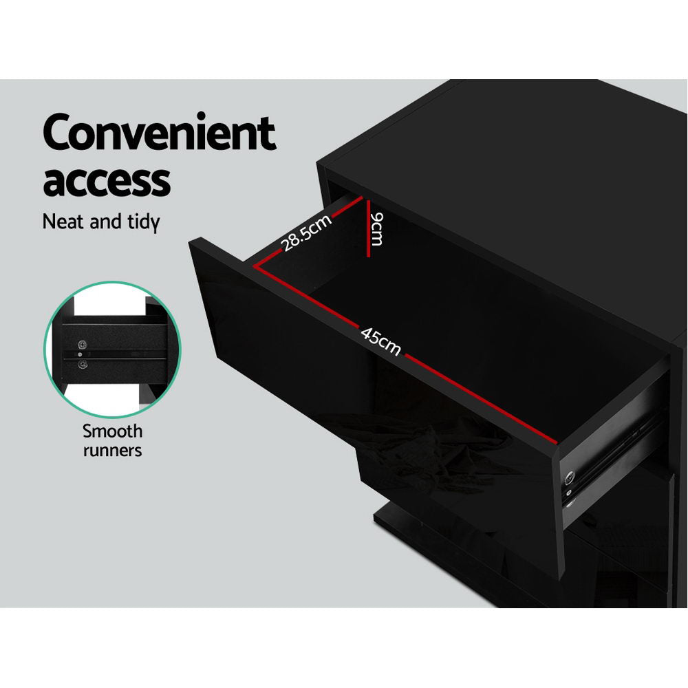 MORI Black Bedside Table LED 3 Drawers