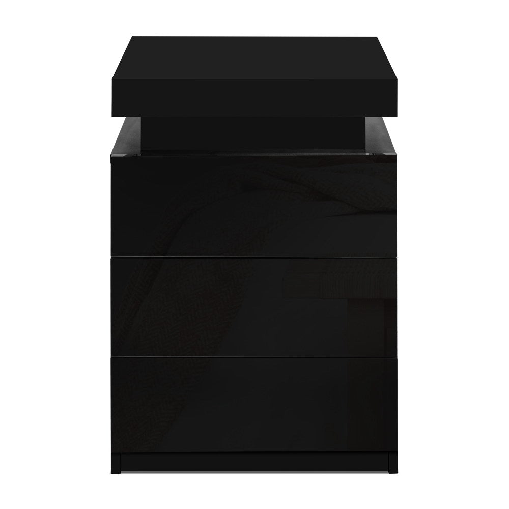 Coley LED Bedside Table with 3 Drawers, Black