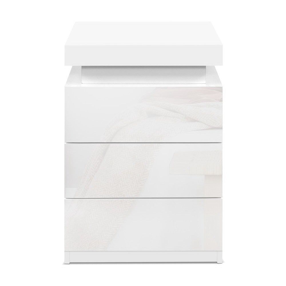 Coley Bedside Table LED 3 Drawers White
