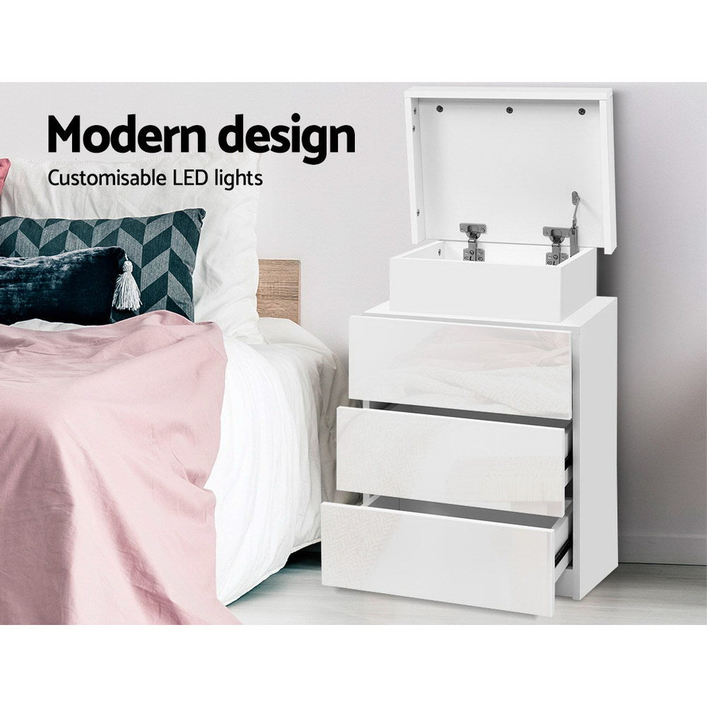 Coley Bedside Table LED 3 Drawers White
