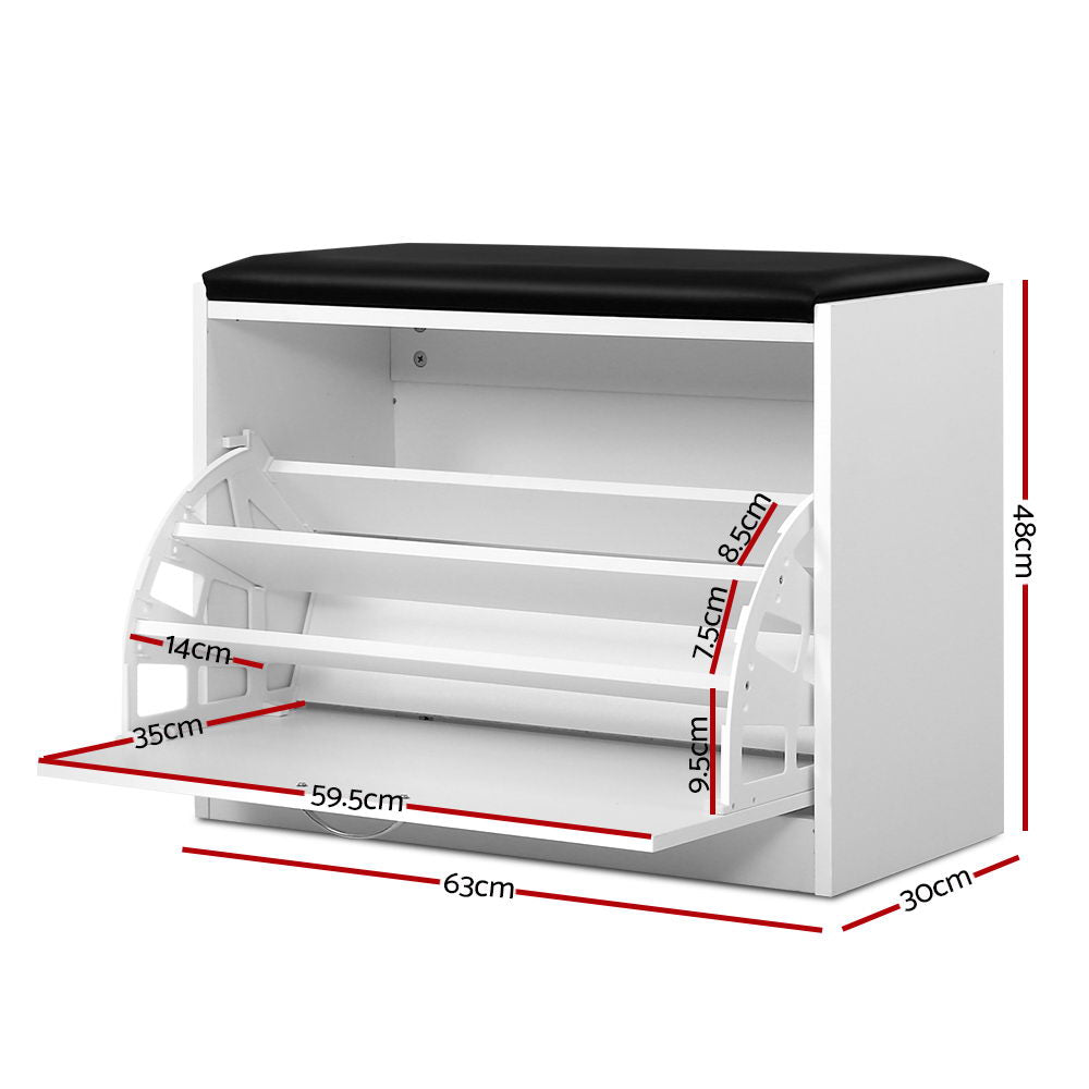 Kyla White Shoe Rack Cabinet Bench 15 Pairs