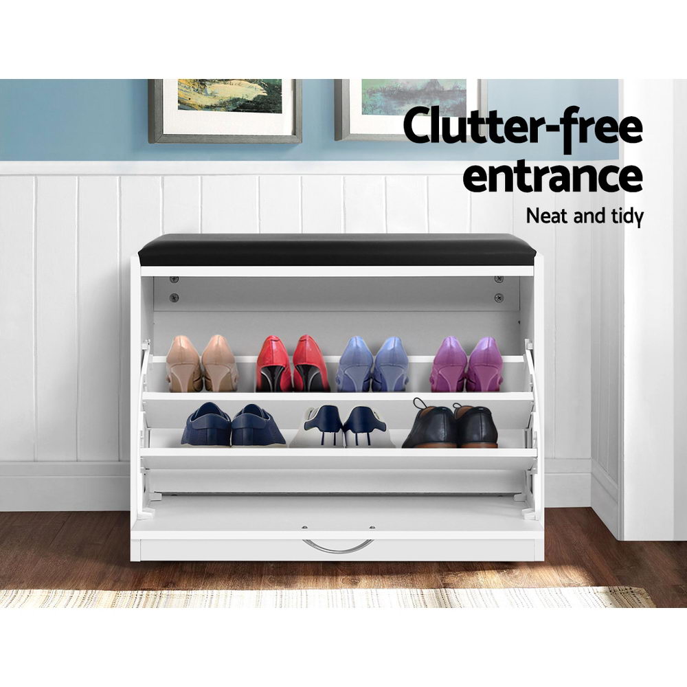 Kyla White Shoe Rack Cabinet Bench 15 Pairs