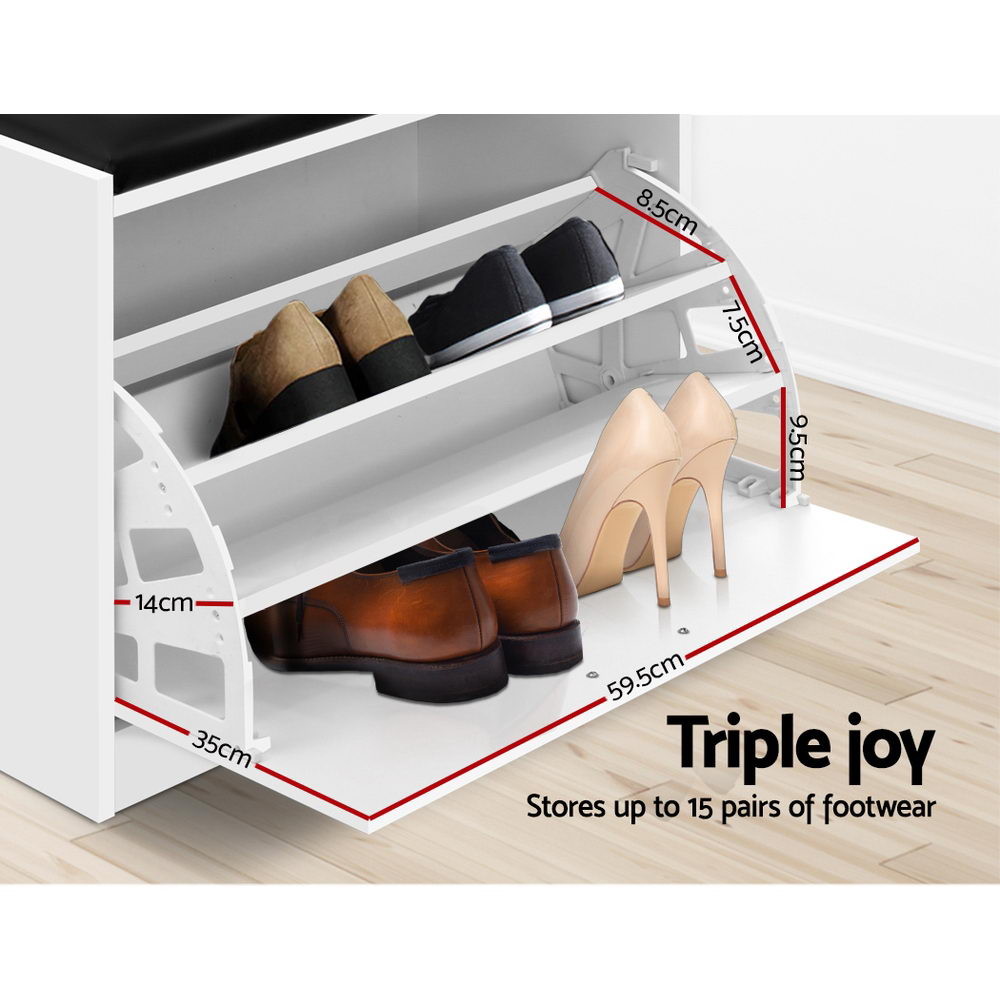 Kyla White Shoe Rack Cabinet Bench 15 Pairs