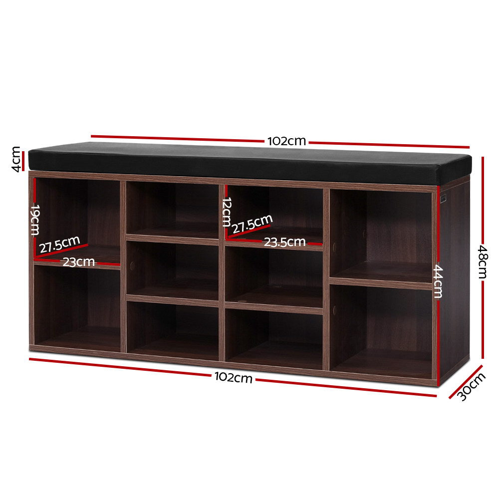 Walnut Shoe Rack Cabinet Bench 10 Cubes