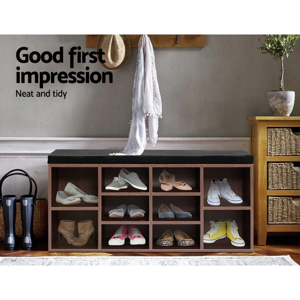 Walnut Shoe Rack Cabinet Bench 10 Cubes