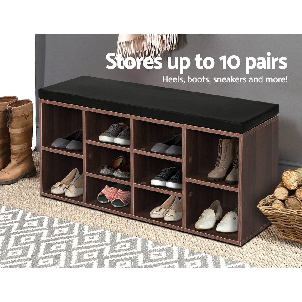 Walnut Shoe Rack Cabinet Bench 10 Cubes