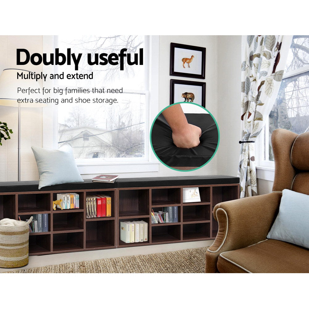 Walnut Shoe Rack Cabinet Bench 10 Cubes