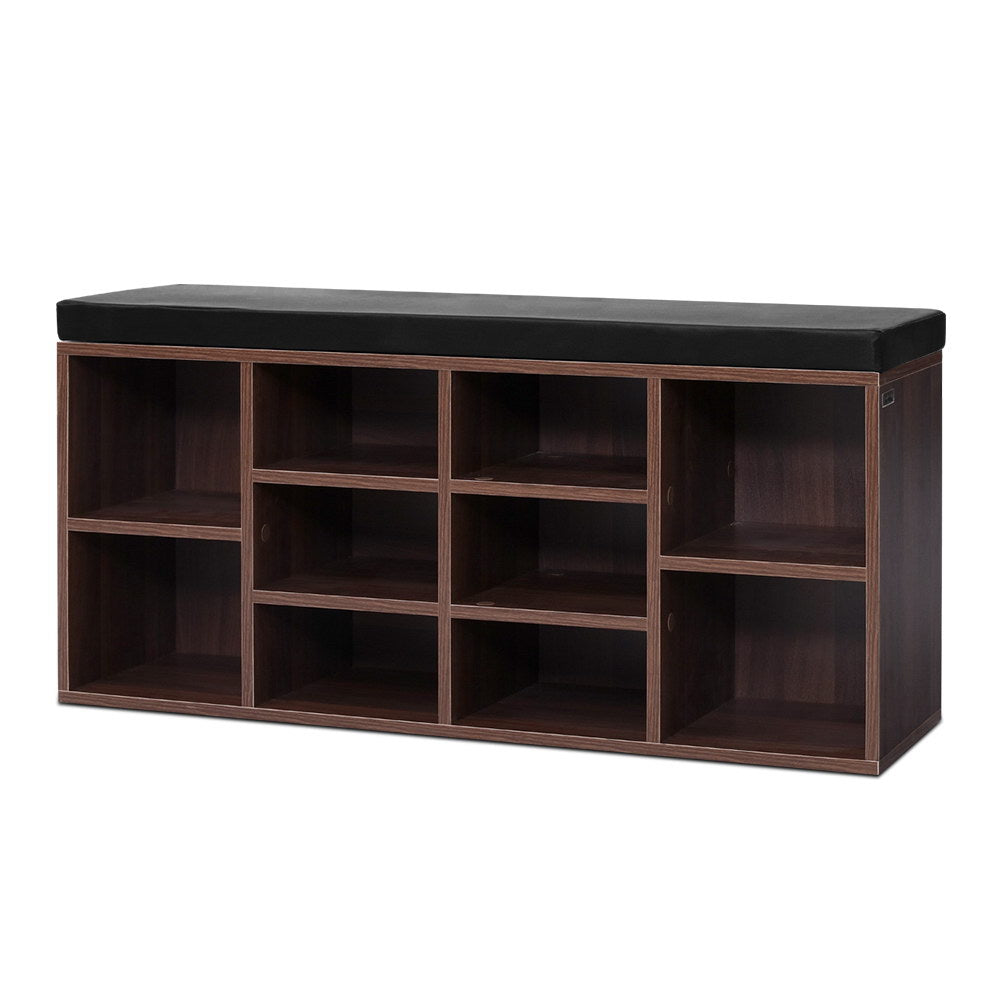 Walnut Shoe Rack Cabinet Bench 10 Cubes