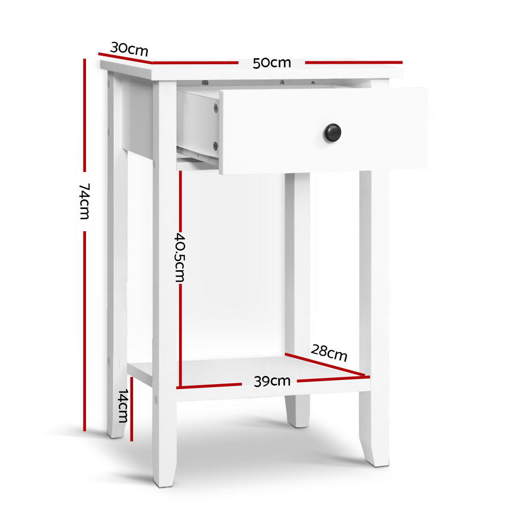 Bowie Bedside Table 1 Drawer Shelf White