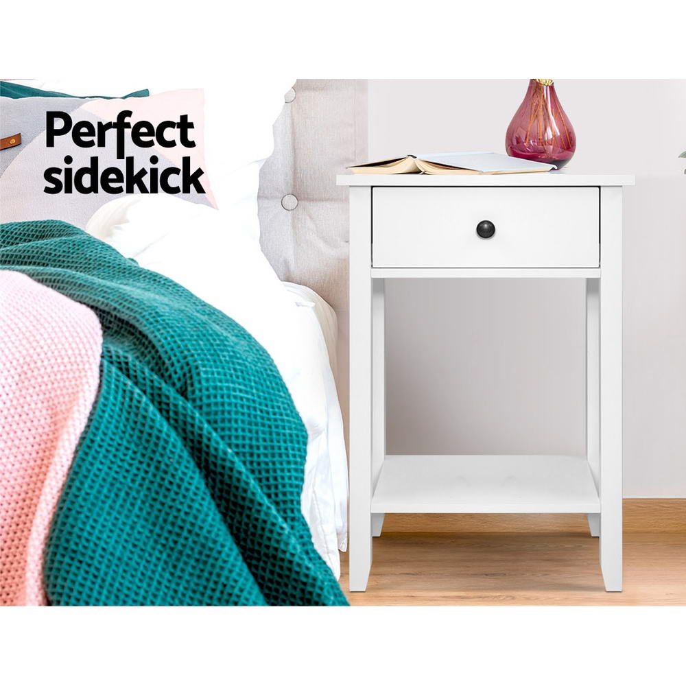 Bowie Bedside Table 1 Drawer Shelf White