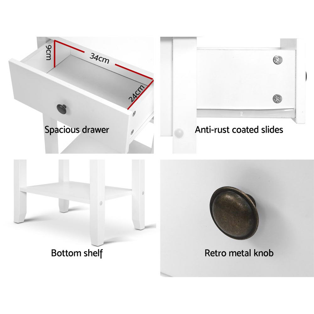 Bowie Bedside Table 1 Drawer Shelf White