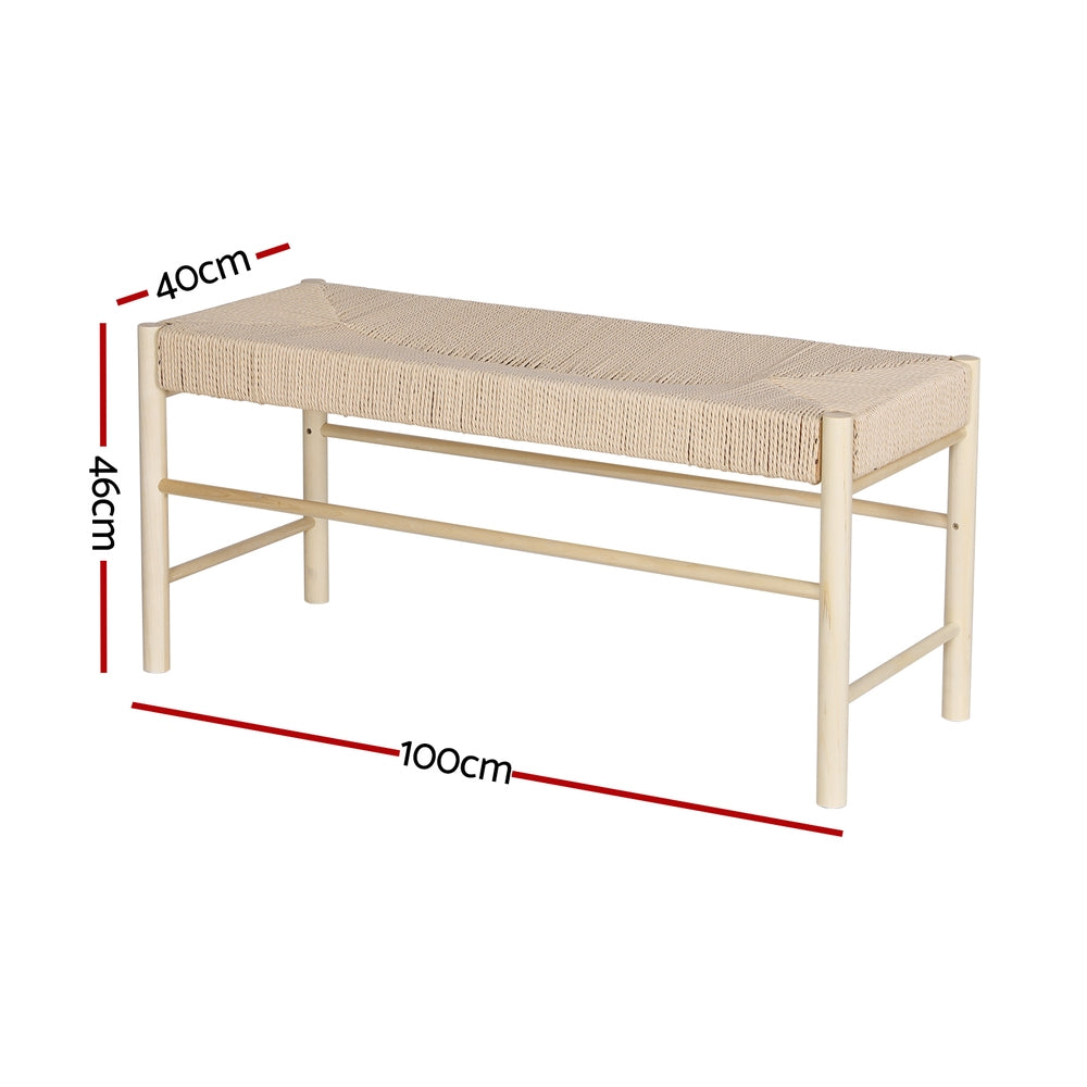 Moe 100cm Dining Bench Paper Rope Seat Pine