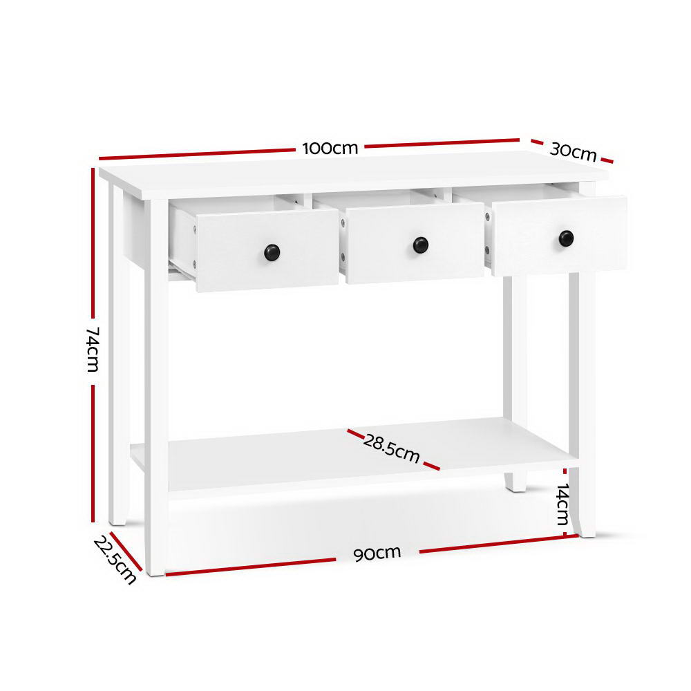 Chole 100cm Console Table 3 Drawers White