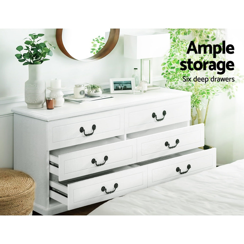 KUBI 6-Drawer Lowboy White Chest