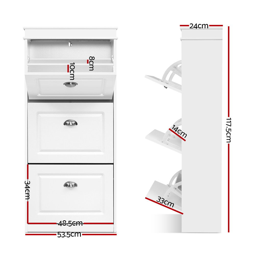 Sena 3-Tier Shoe Rack Cabinet 18 Pairs White