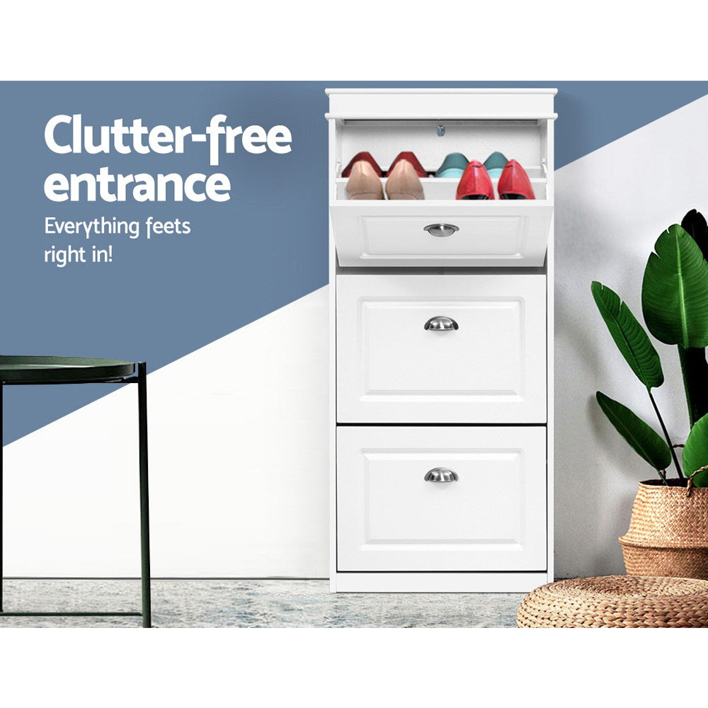 Sena 3-Tier Shoe Rack Cabinet 18 Pairs White