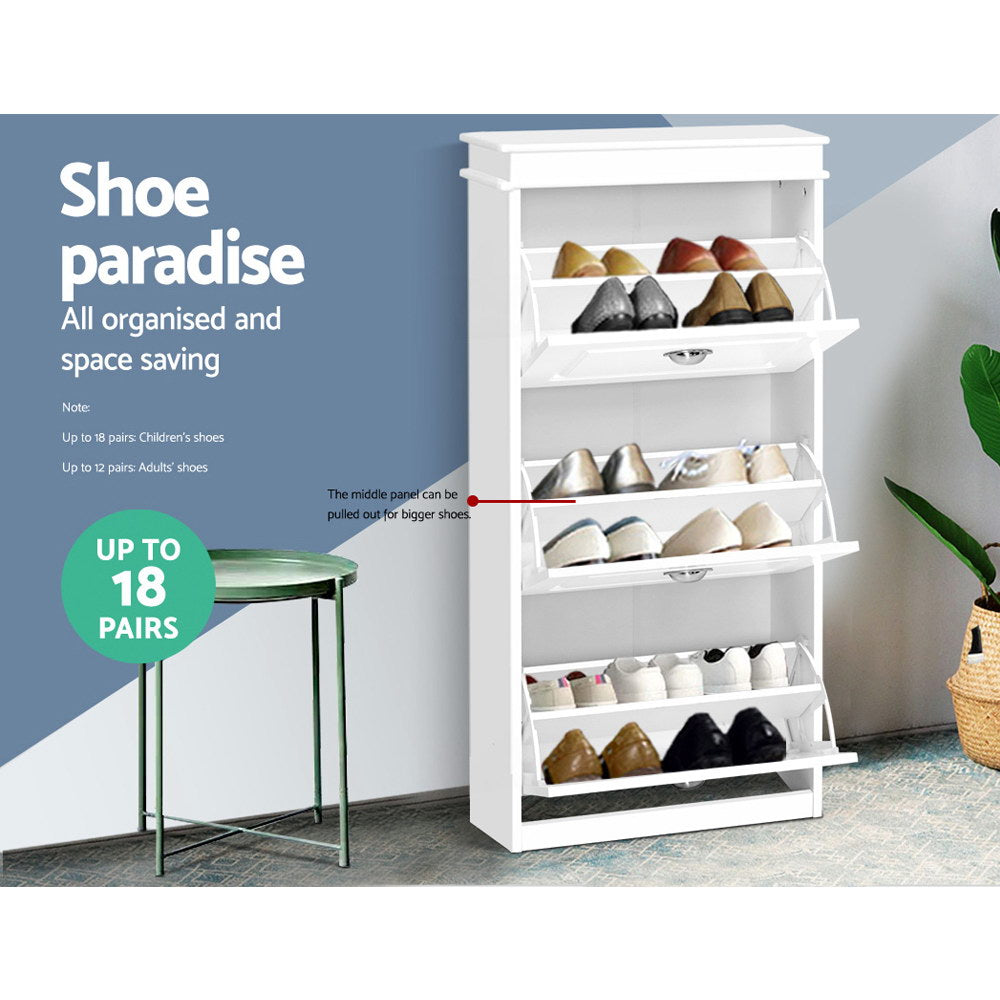 Sena 3-Tier Shoe Rack Cabinet 18 Pairs White