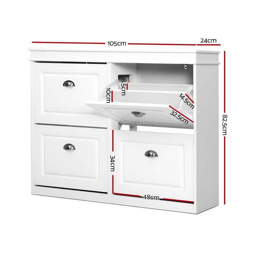 Paul 4-Tier Shoe Rack Cabinet 16 Pairs White