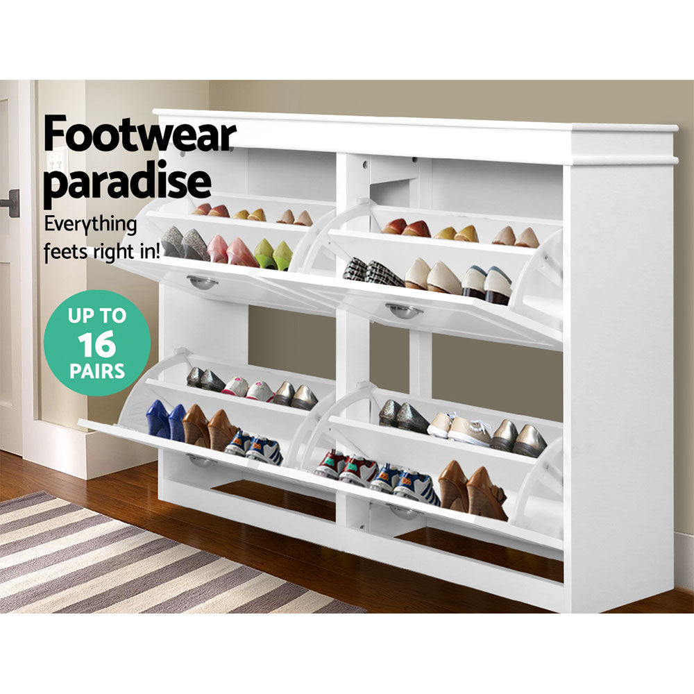 Paul 4-Tier Shoe Rack Cabinet 16 Pairs White