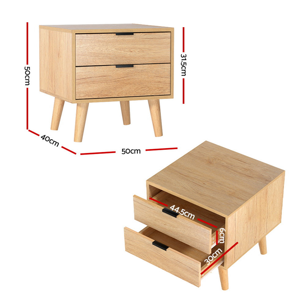 Scandinavian 2-Drawer Bedside Table Pine