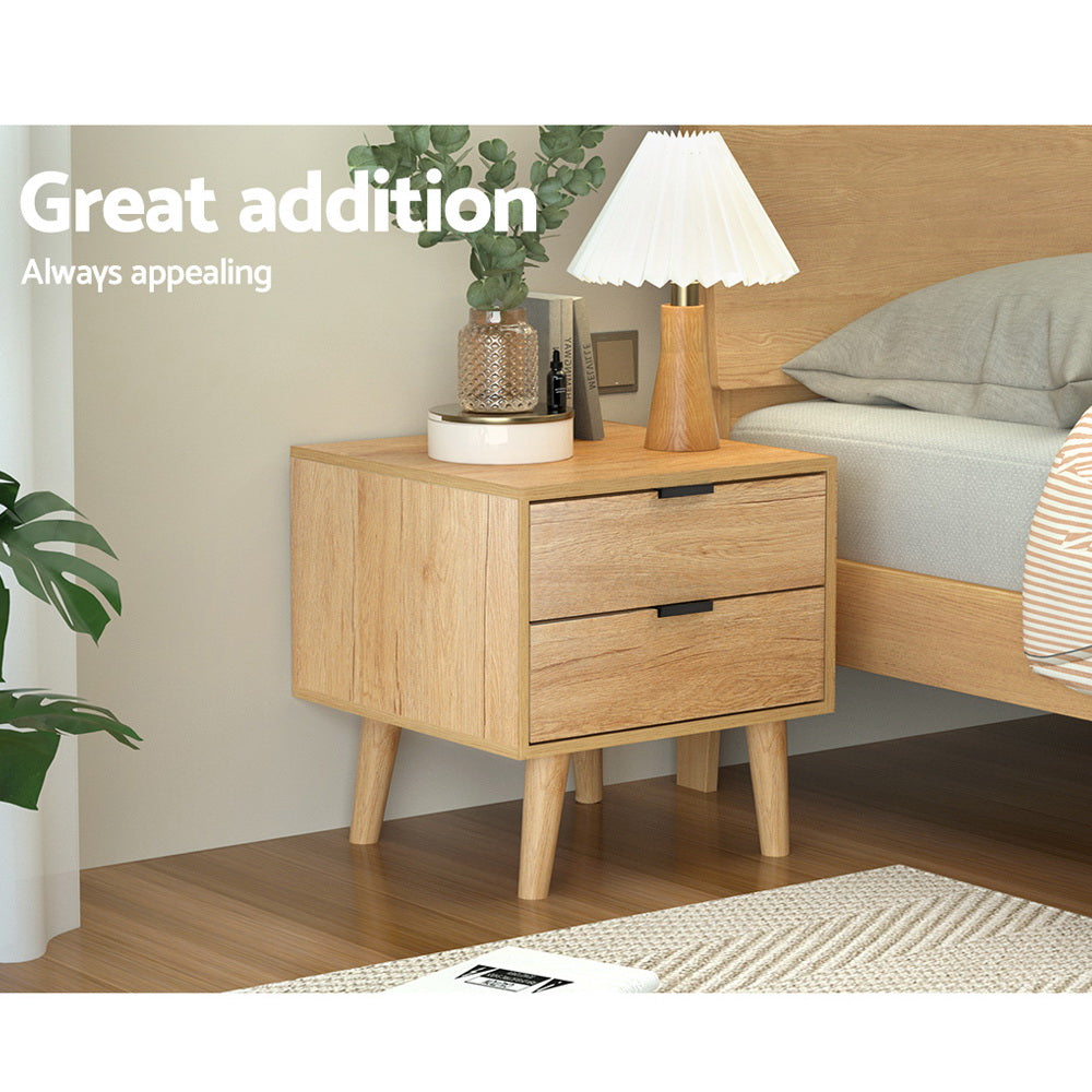 Scandinavian 2-Drawer Bedside Table Pine