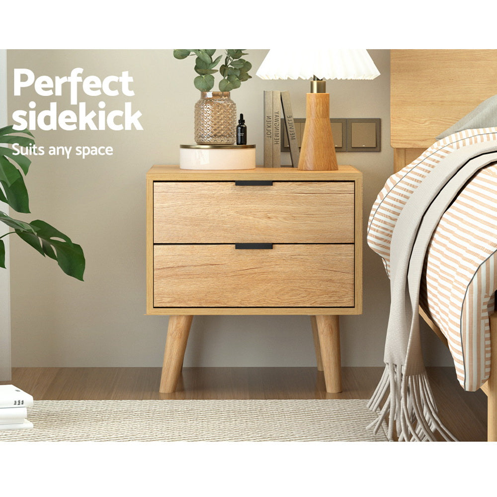 Artiss Bedside Table with 2 Drawers in Pine Colour