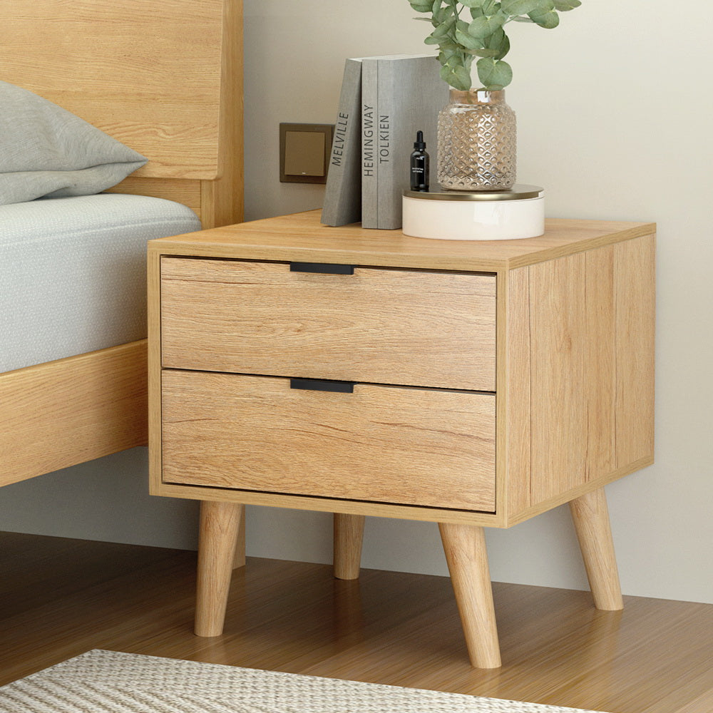 Scandinavian 2-Drawer Bedside Table Pine