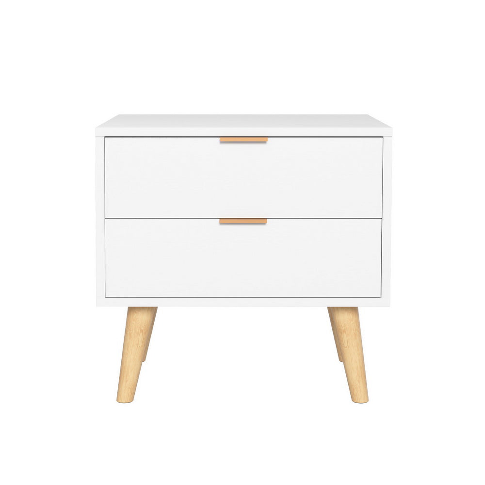 Artiss 2-Drawer Bedside Table White Pine