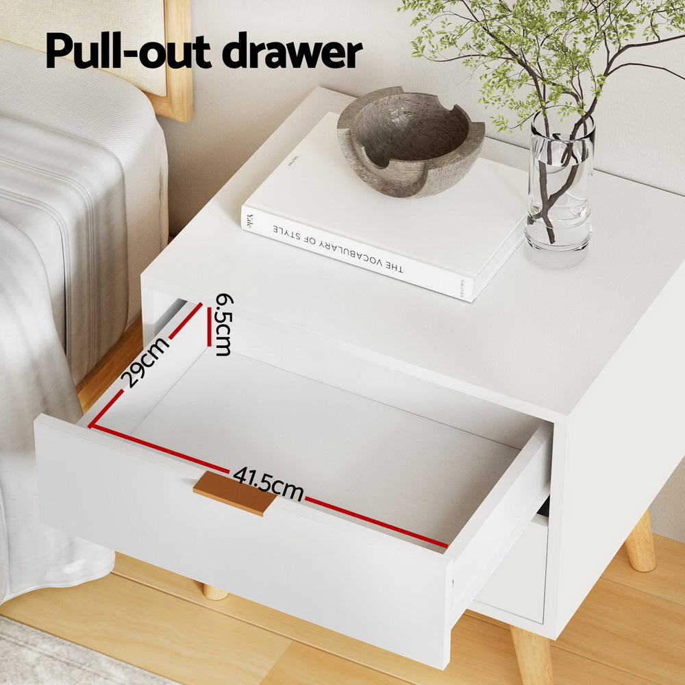 Artiss 2-Drawer Bedside Table White Pine