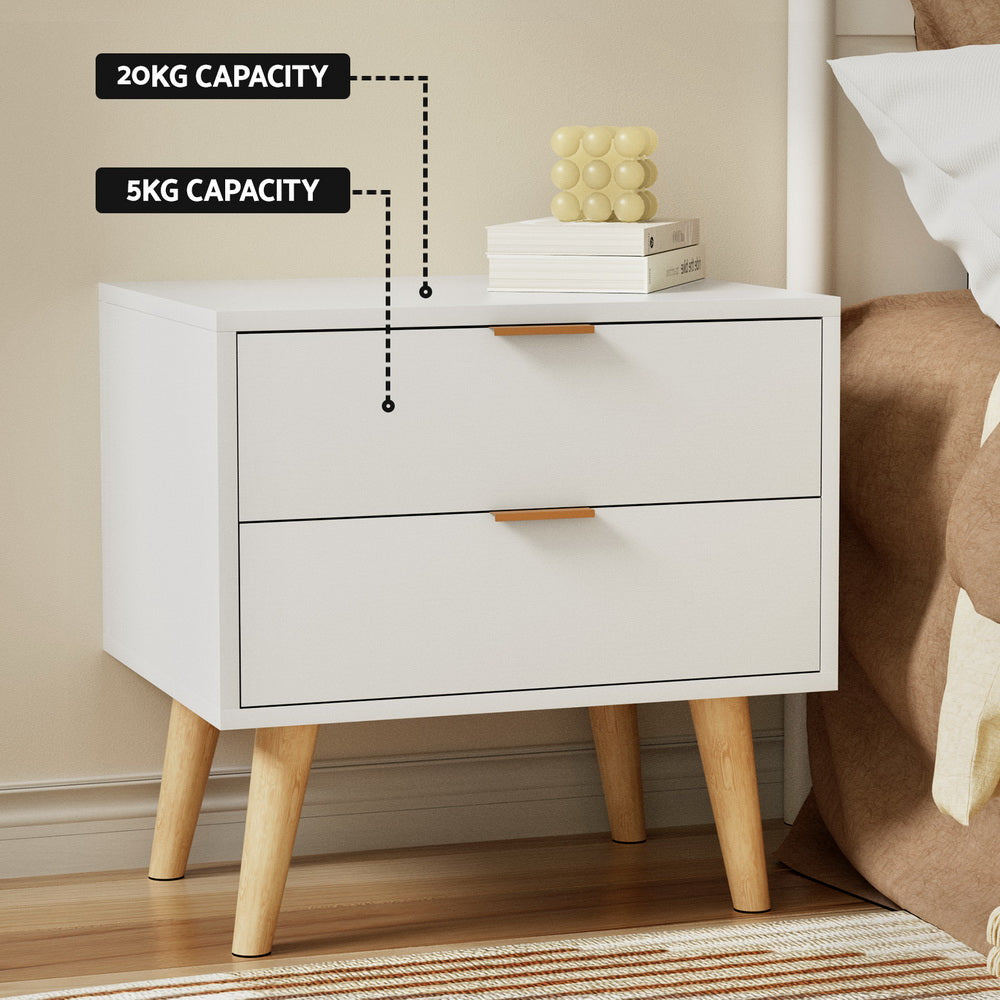 Artiss 2-Drawer Bedside Table White Pine