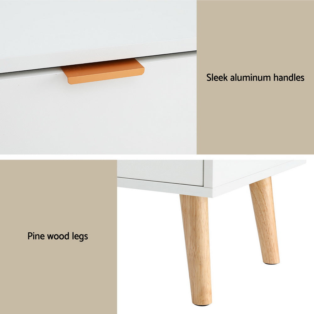 Artiss 2-Drawer Bedside Table White Pine