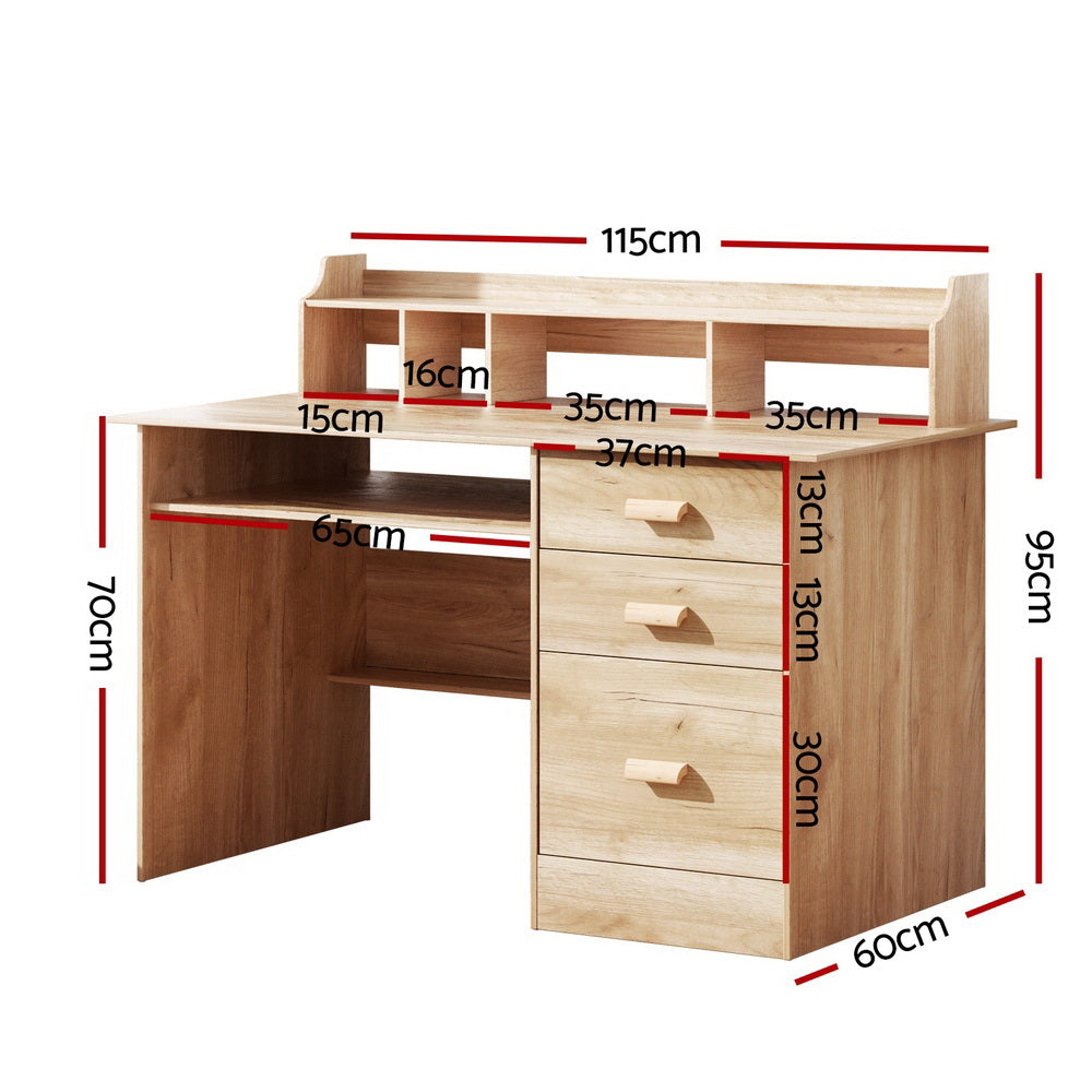 Pine Particle Board Computer Desk with Shelves & Drawers - Artiss