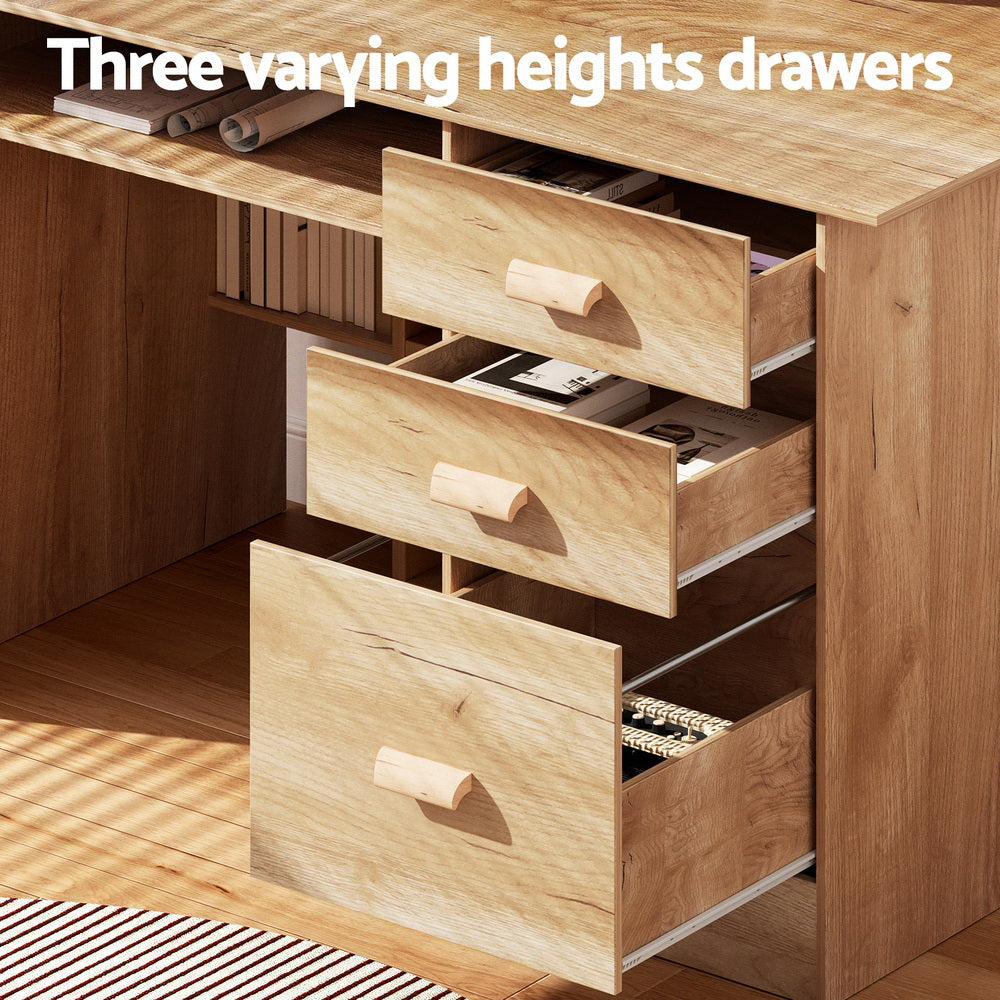 Artiss Pine Computer Desk with Shelves and Drawers