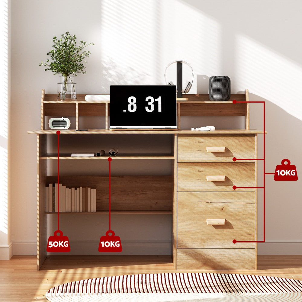 Artiss Pine Computer Desk with Shelves and Drawers