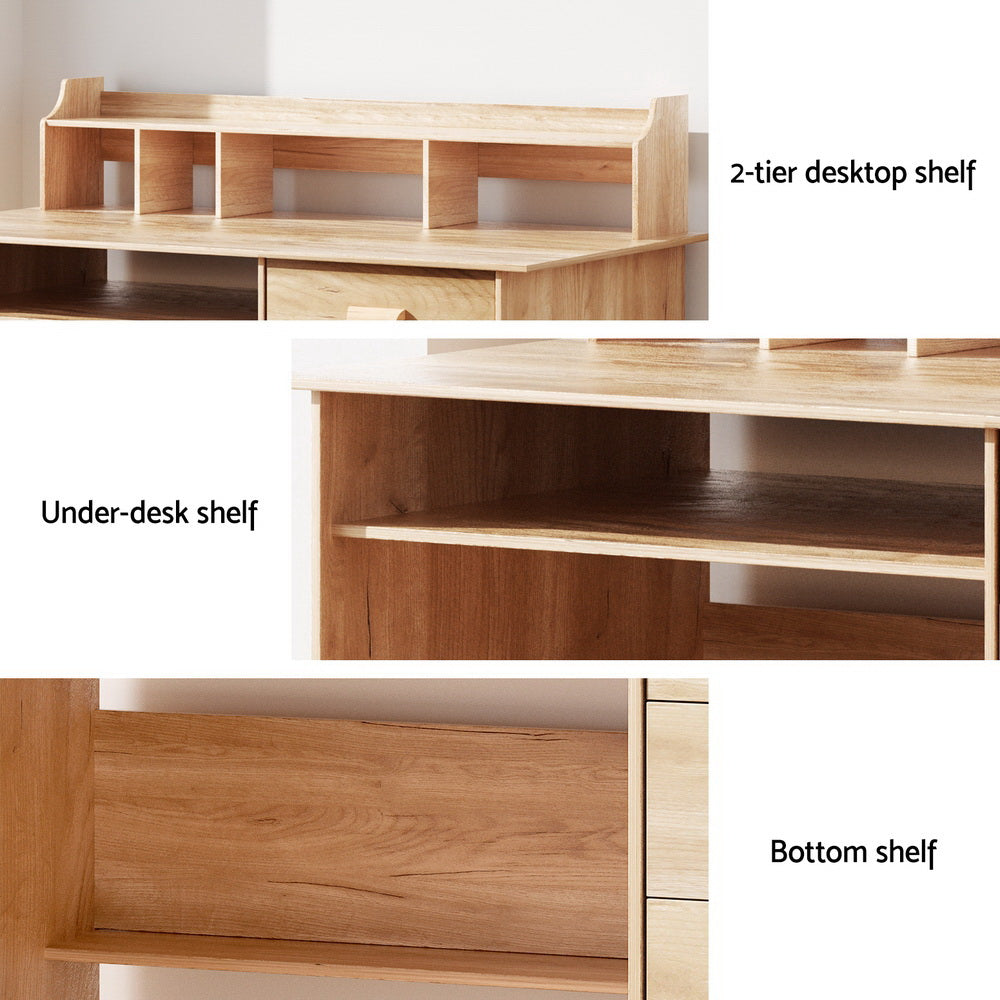 Artiss Pine Computer Desk with Shelves and Drawers