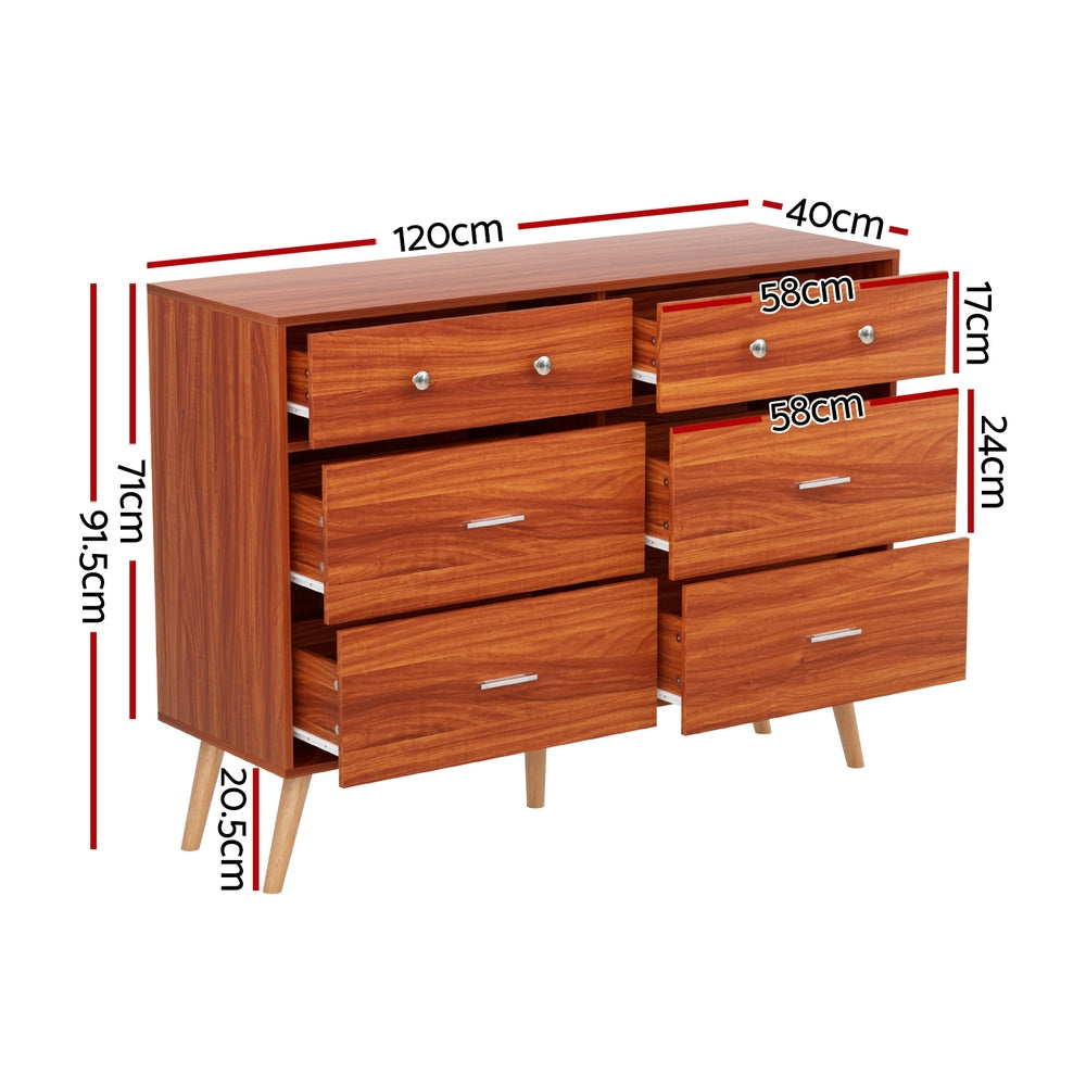 Artiss 6-Drawer Chest Storage Cabinet Walnut