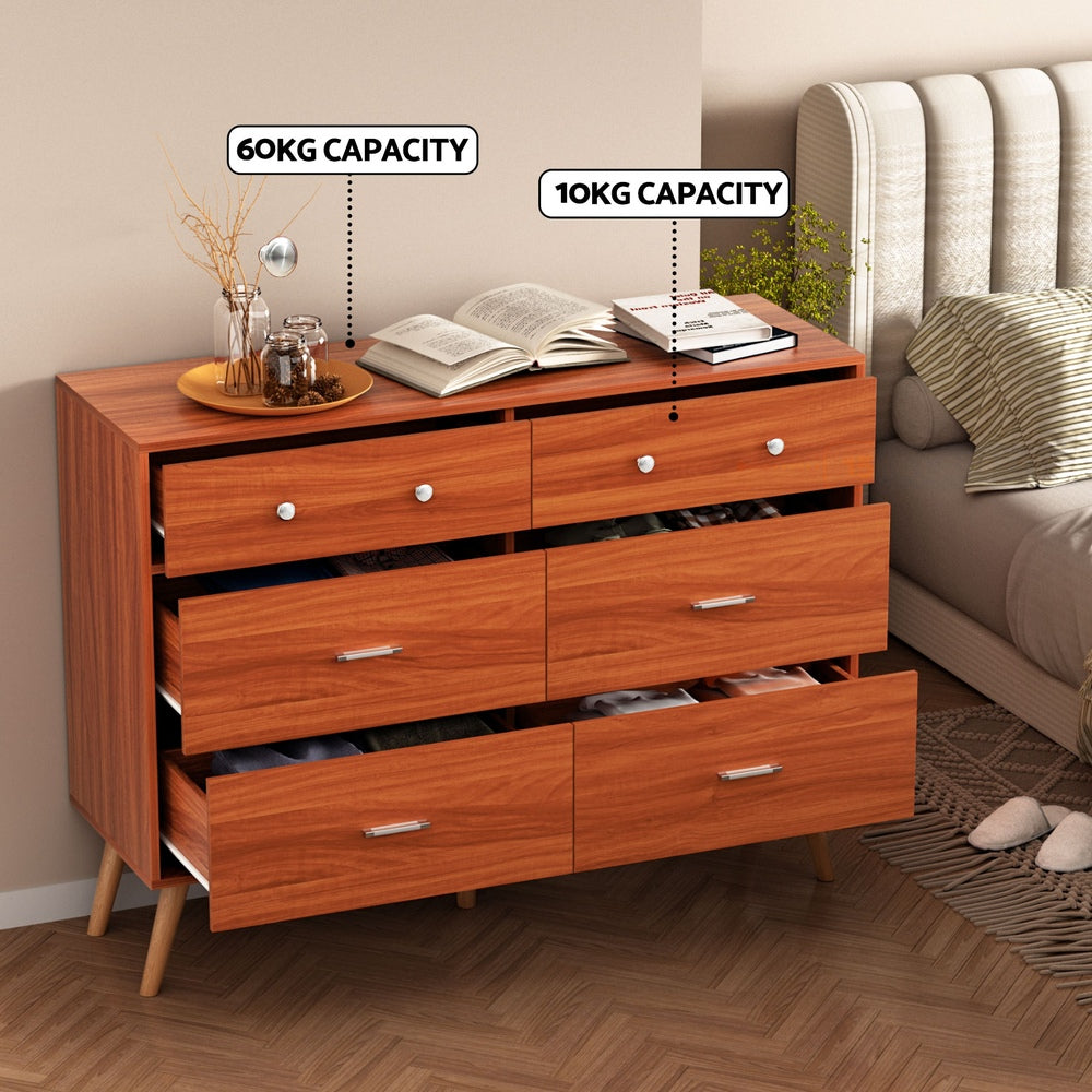 Artiss 6-Drawer Chest Storage Cabinet Walnut