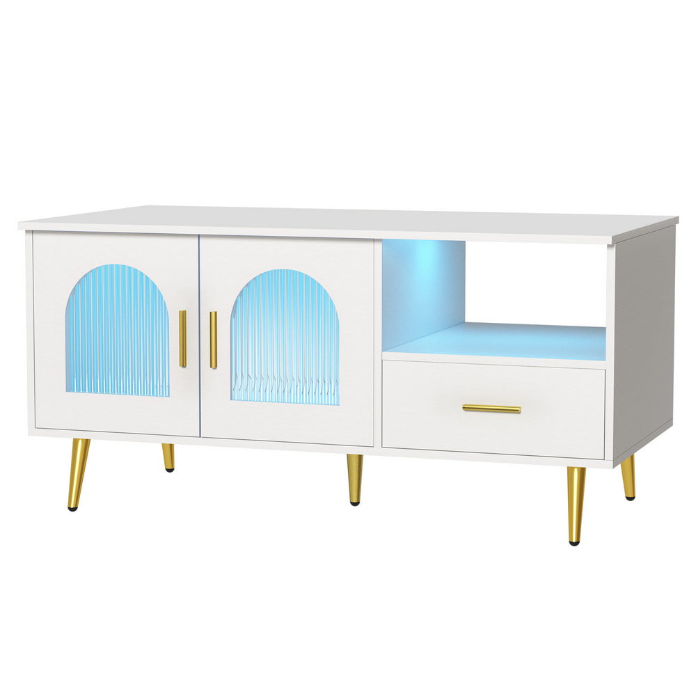 Artiss LED Coffee Table White Gold Storage Drawer