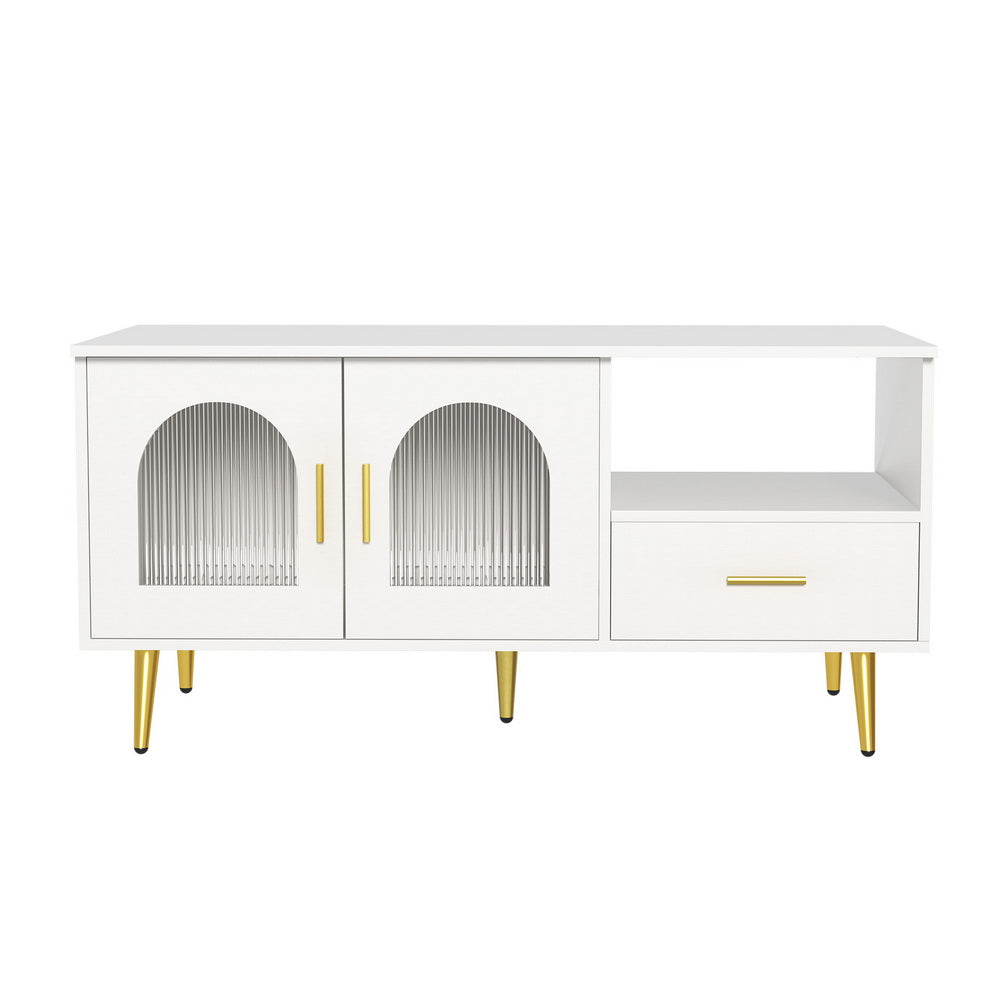 Artiss LED Coffee Table White Gold Storage Drawer