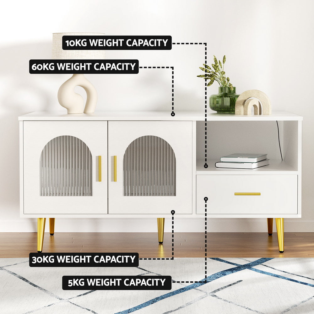 Artiss LED Coffee Table White Gold Storage Drawer