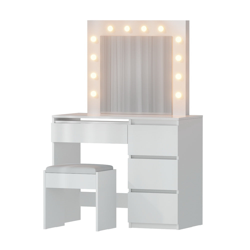Artiss LED Dressing Table Set with Stool, 12 LED Bulbs, White