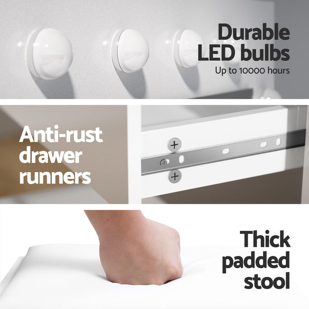 Artiss LED Dressing Table Set with Stool, 12 LED Bulbs, White