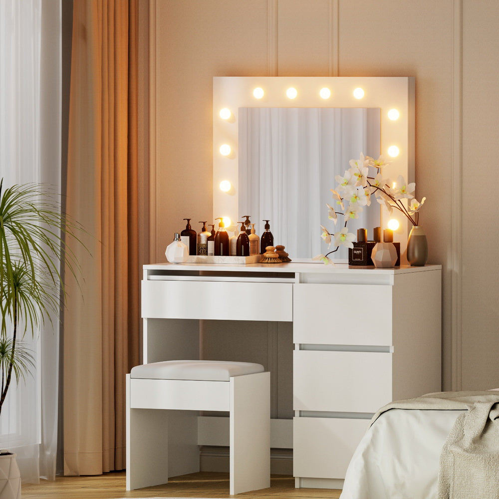 Artiss LED Dressing Table Set with Stool, 12 LED Bulbs, White